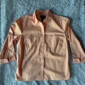 Womens Orange White Gingham Button Shirt Cotton Preppy Cottagecore S Top